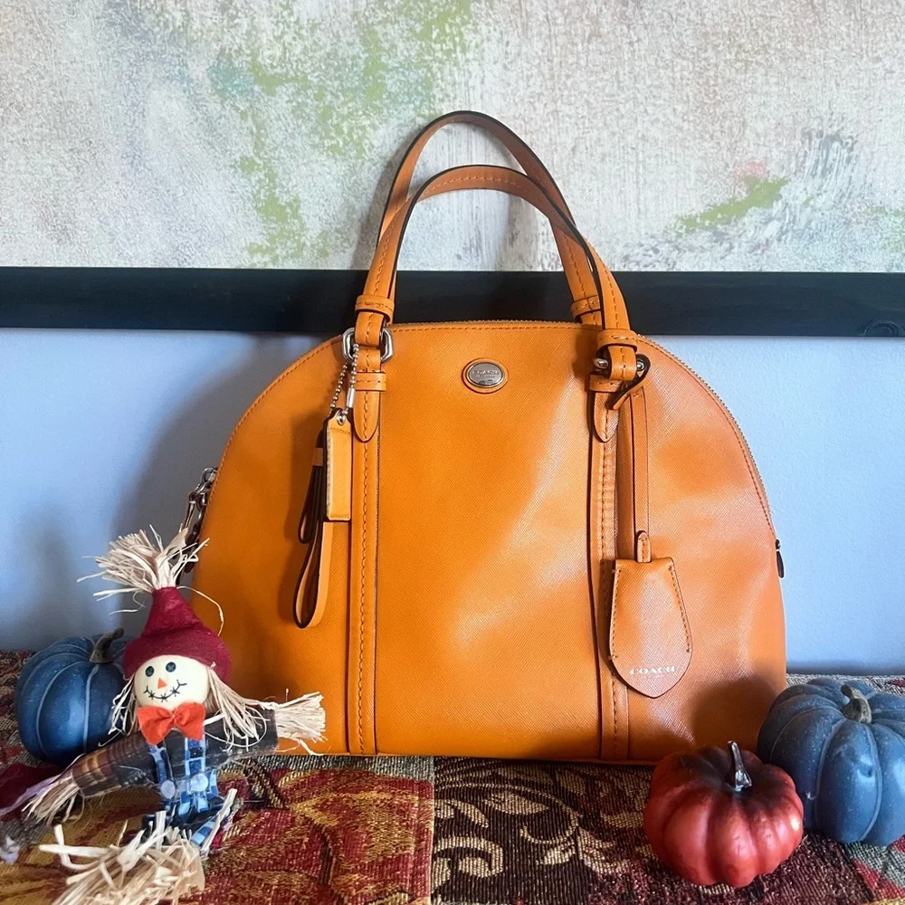 Coach Peyton Pumpkin Spice Orange Leather Domed Satchel